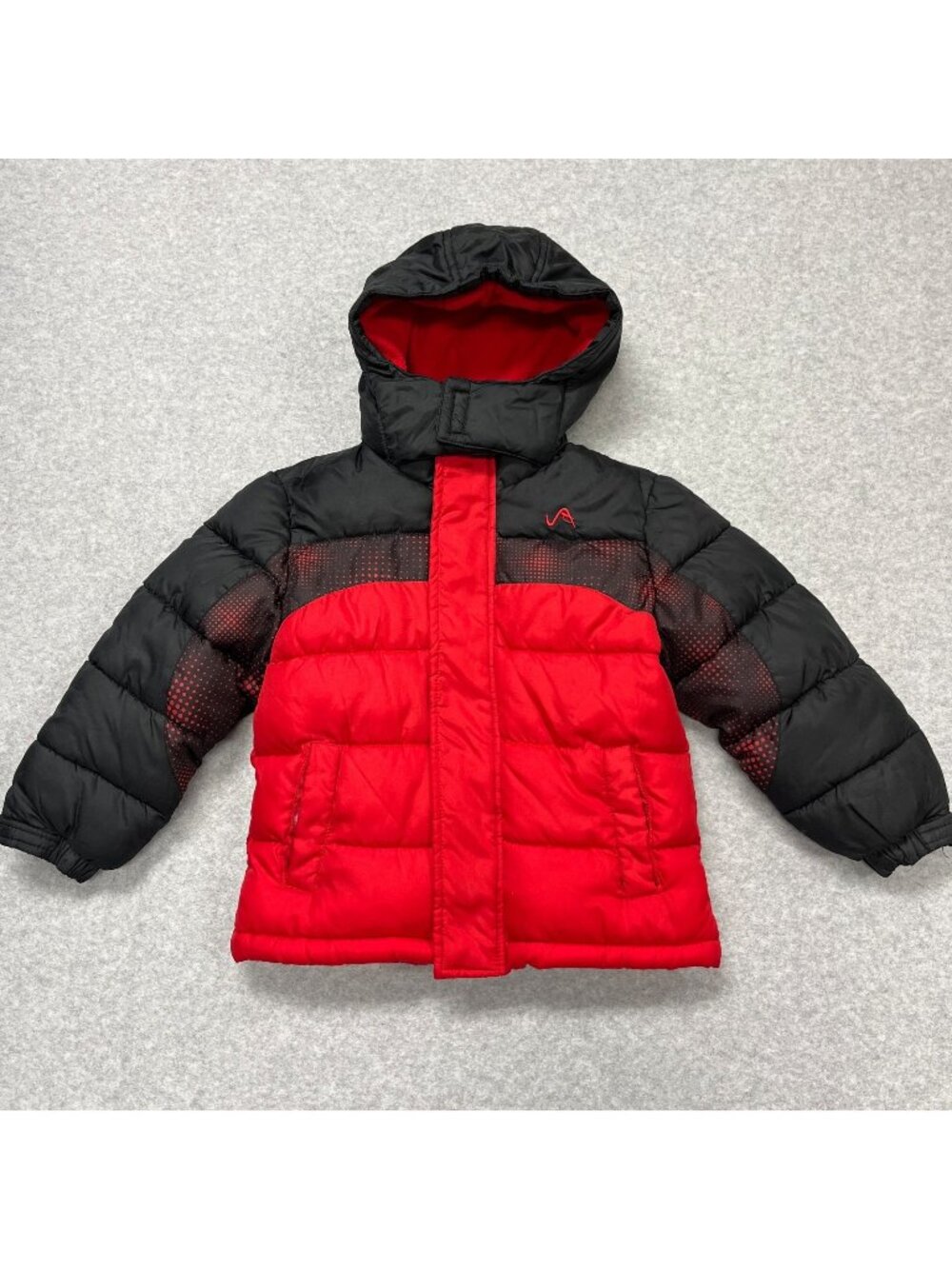 Vertical 9 Boys Puffer Jacket Red Black Size 4T Hooded Full Zip Winter Coat